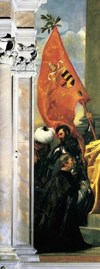 A partire da sinistra: due prigionieri ottomani, Jacopo Pesaro e San Giorgio.